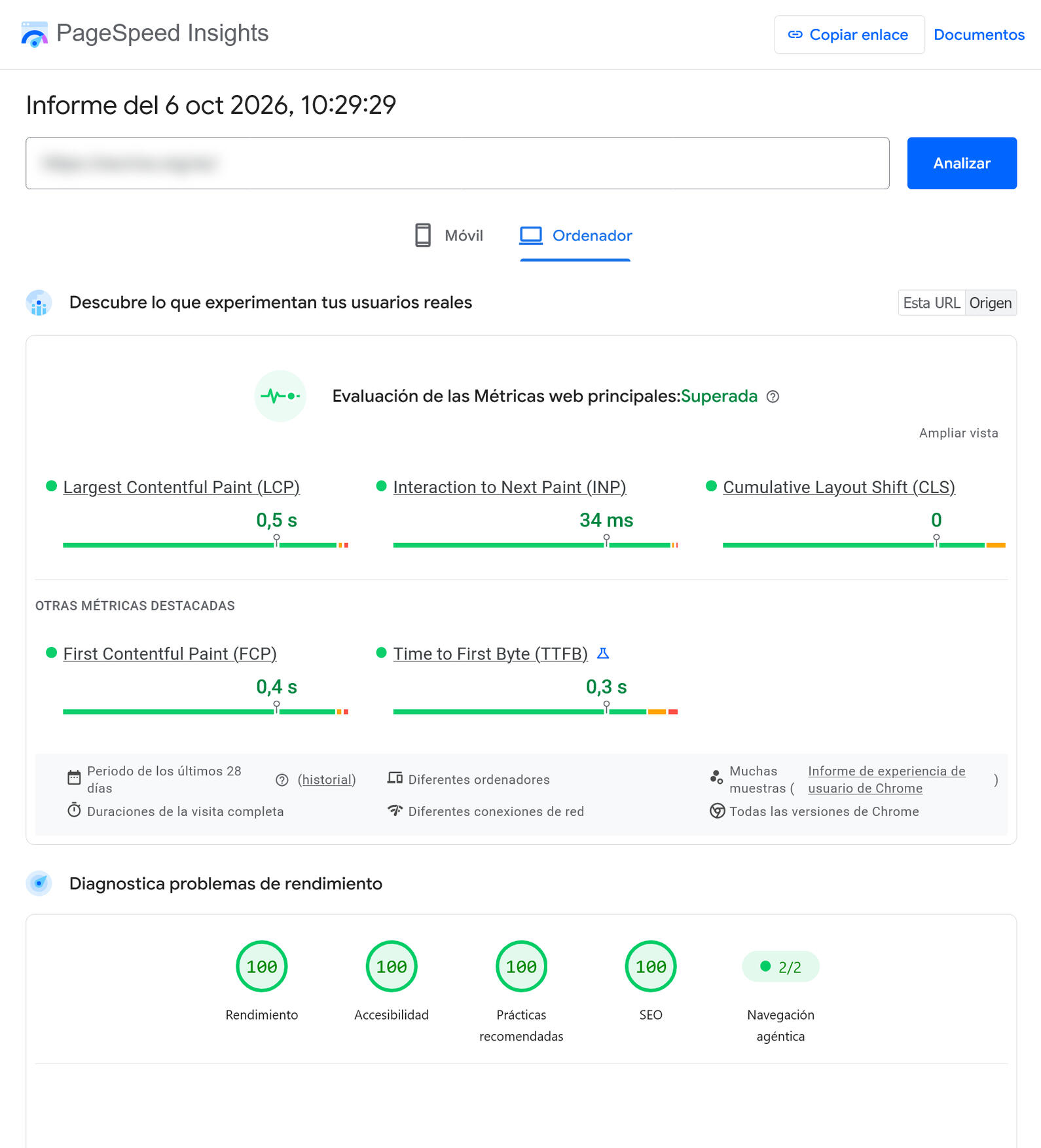 PageSpeed Insights desktop proyecto 2