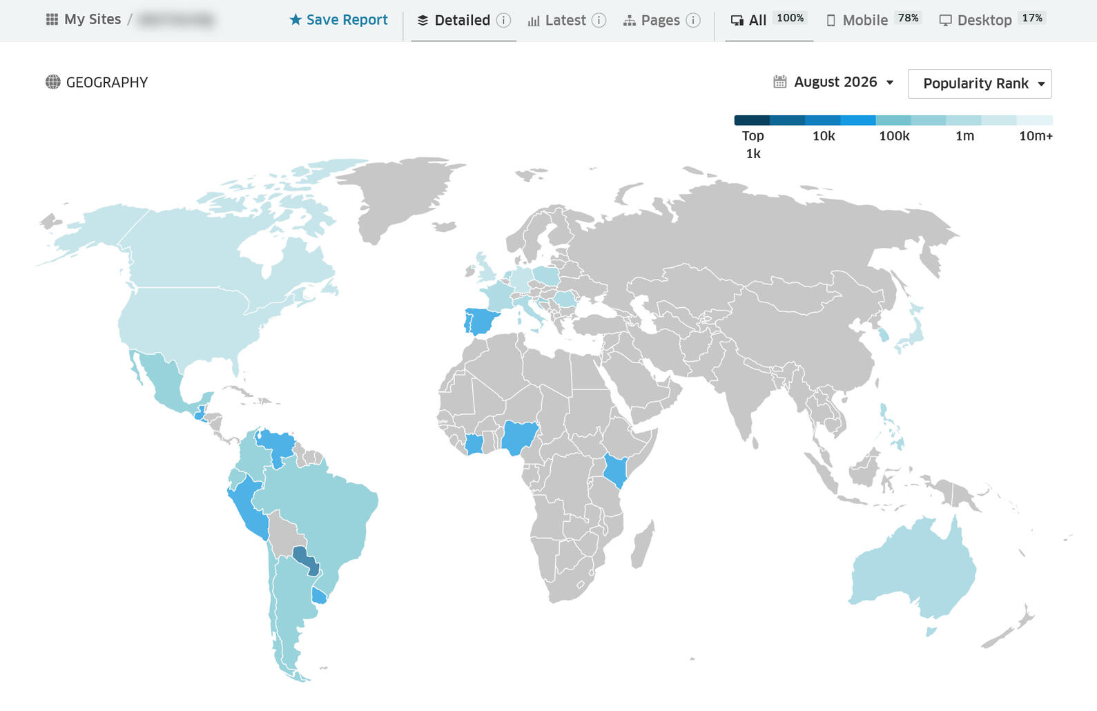 Mapa de popularidad geográfica en CrUX del proyecto 2